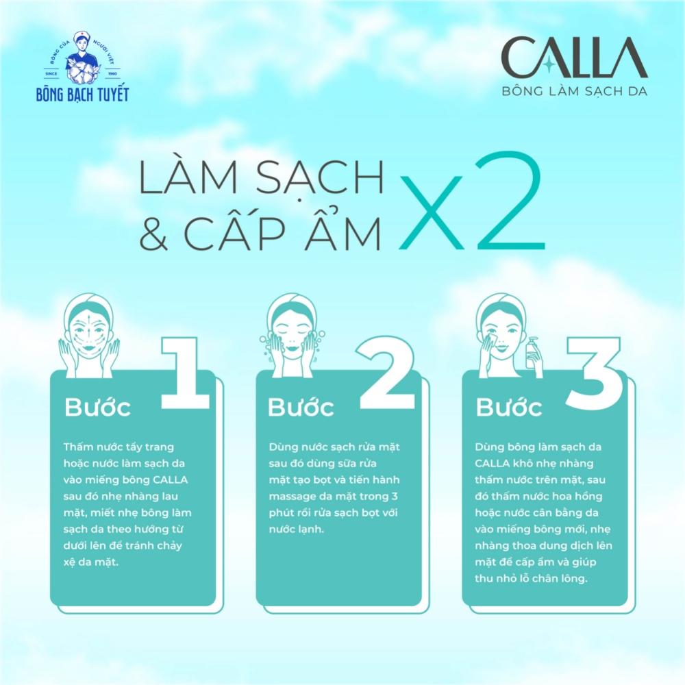 Combo Bông tẩy trang Bông Bạch Tuyết Calla 01 sạch sâu 150 miếng & 01 mềm mịn 180 miếng