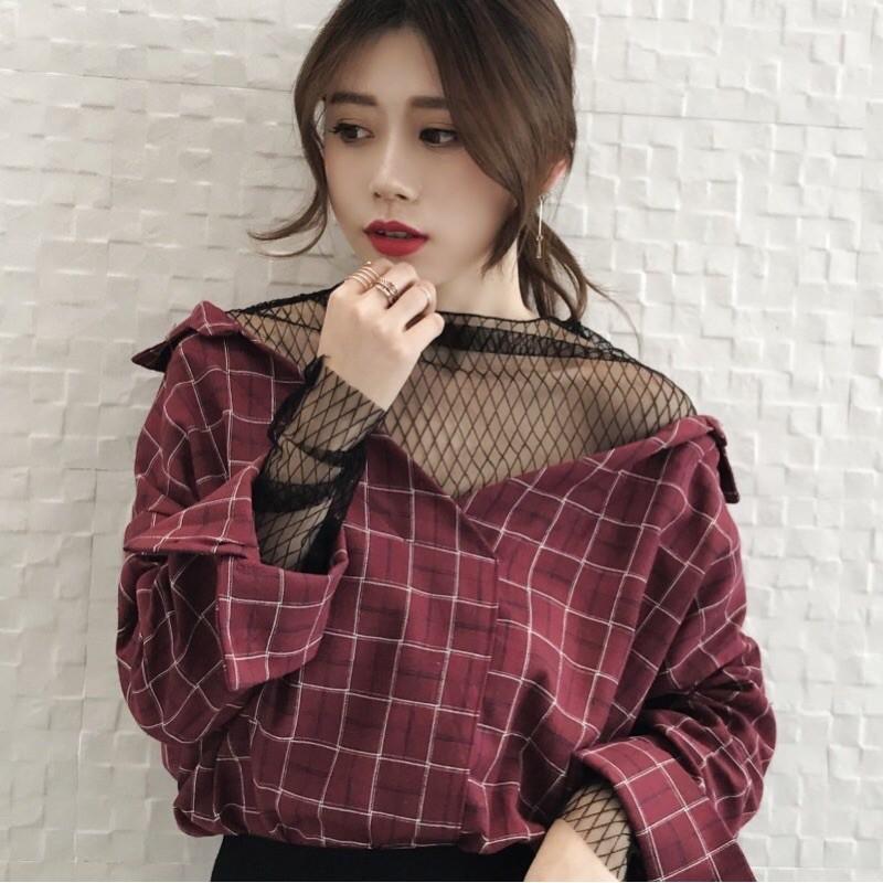 Áo sơ mi phối lưới