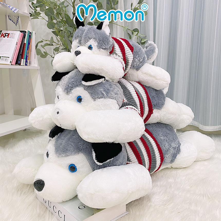 Gấu bông Chó Husky Áo Len cao cấp - Hàng chính hãng Memon - Đồ chơi thú nhồi bông Chó Husky Áo Len, Bông Gòn PP 3D trắng tinh khiết, đàn hồi đa chiều, bền đẹp, an toàn cho người sử dụng