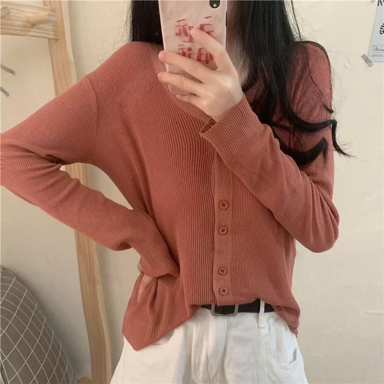 MS376 Áo len nữ dệt kim mỏng khuy kép