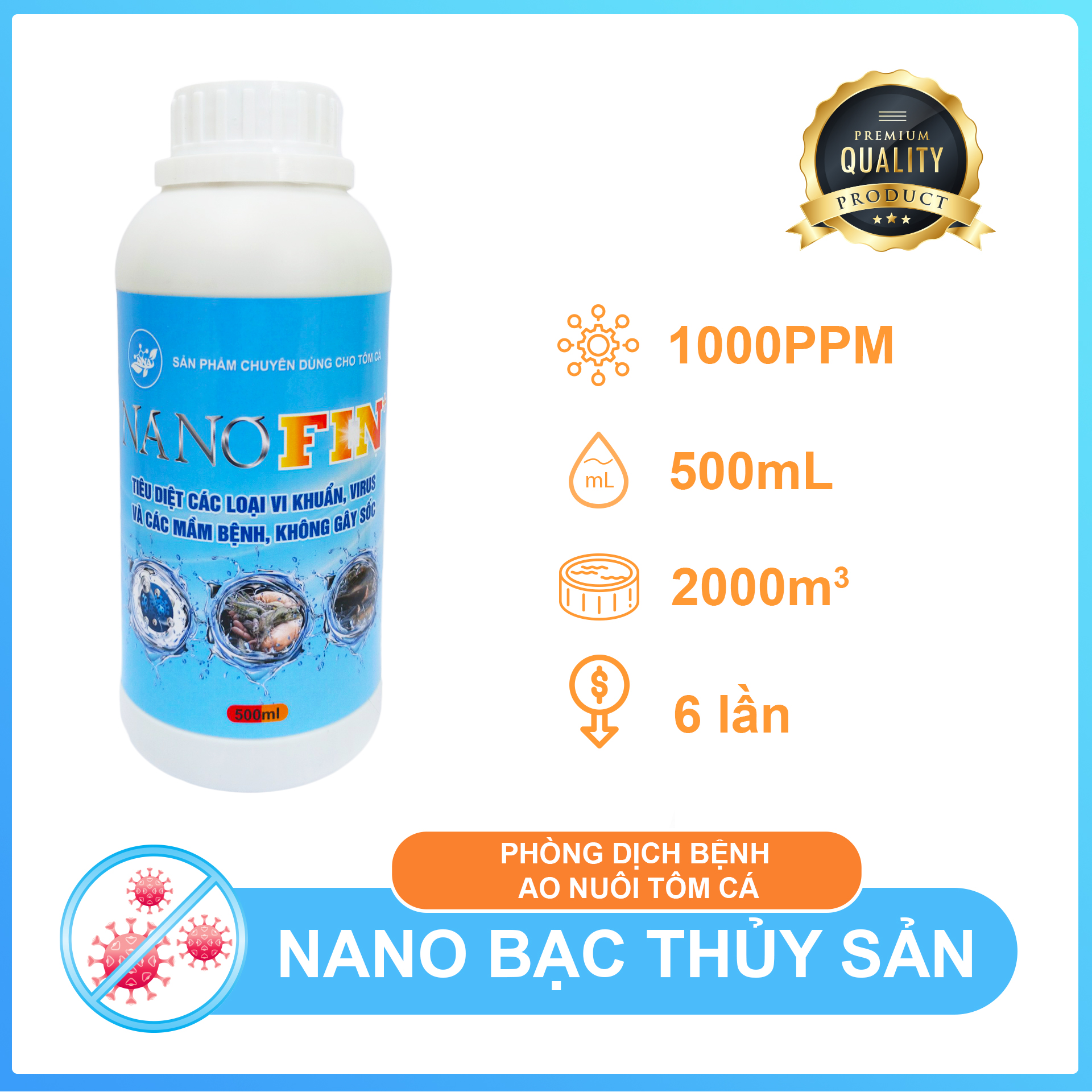 Nano bạc thủy sản Fin+ 1000ppm - Diệt khuẩn phòng bệnh tôm cá, xử lý ao nuôi, bể cá thủy sinh