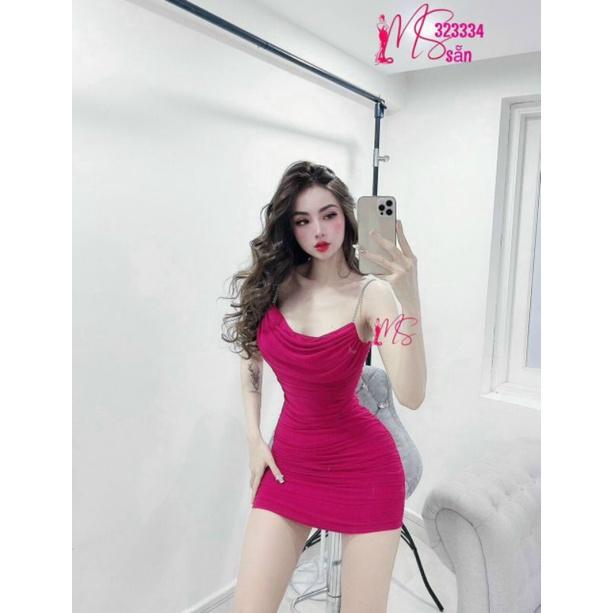 đầm body 2 nhún 2 dây xích cổ đổ