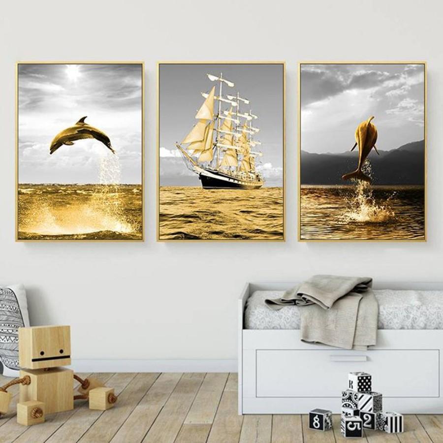 Tranh treo tường canvas cao cấp bộ 3 bức - Tranh canvas treo tường phong cách Châu Âu decor trang trí phòng khách