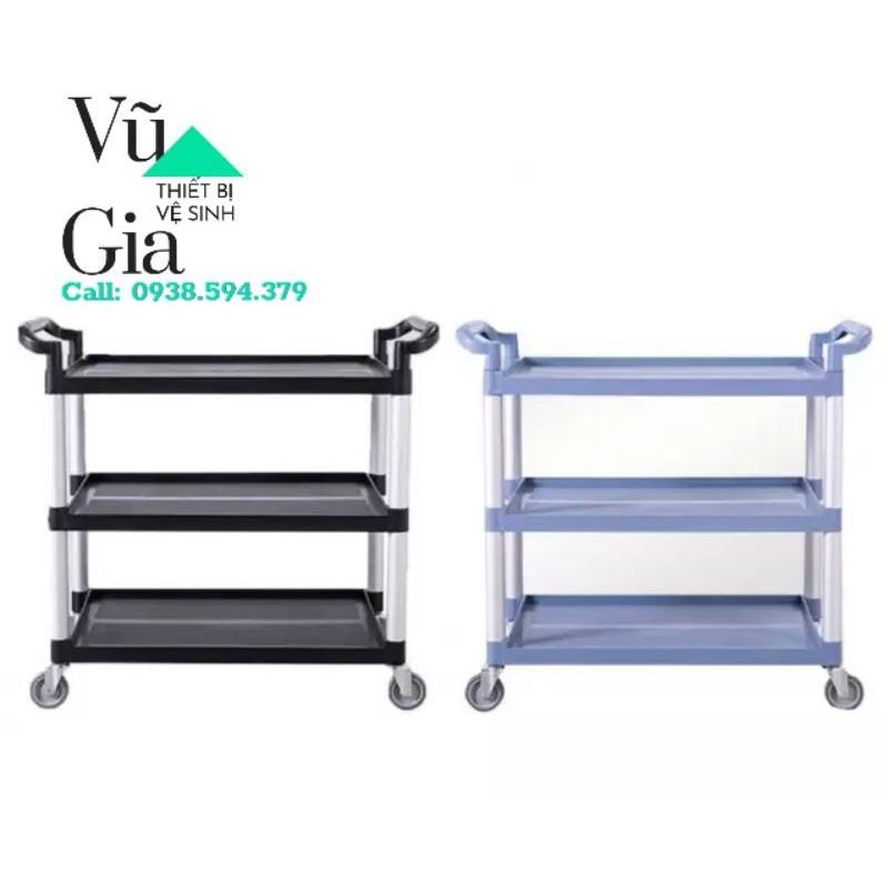 Xe đẩy nhựa 3 tầng nhà hàng,Xe đẩy dọn thức ăn, bát đũa 3 tầng bằng nhựa