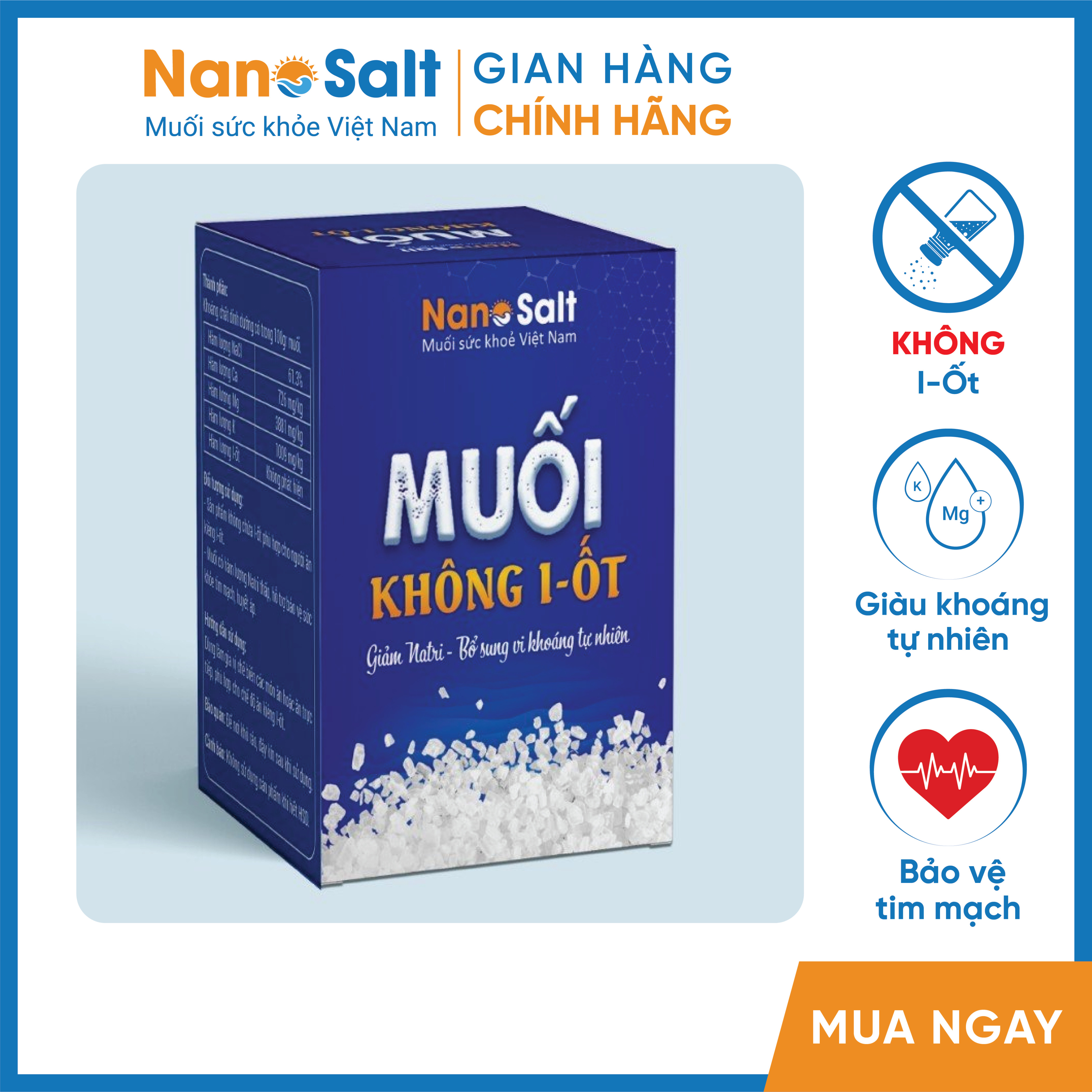 Muối Không I-Ôt | Muối giành cho người ăn kiêng I-ốt (Lọ 100gr)