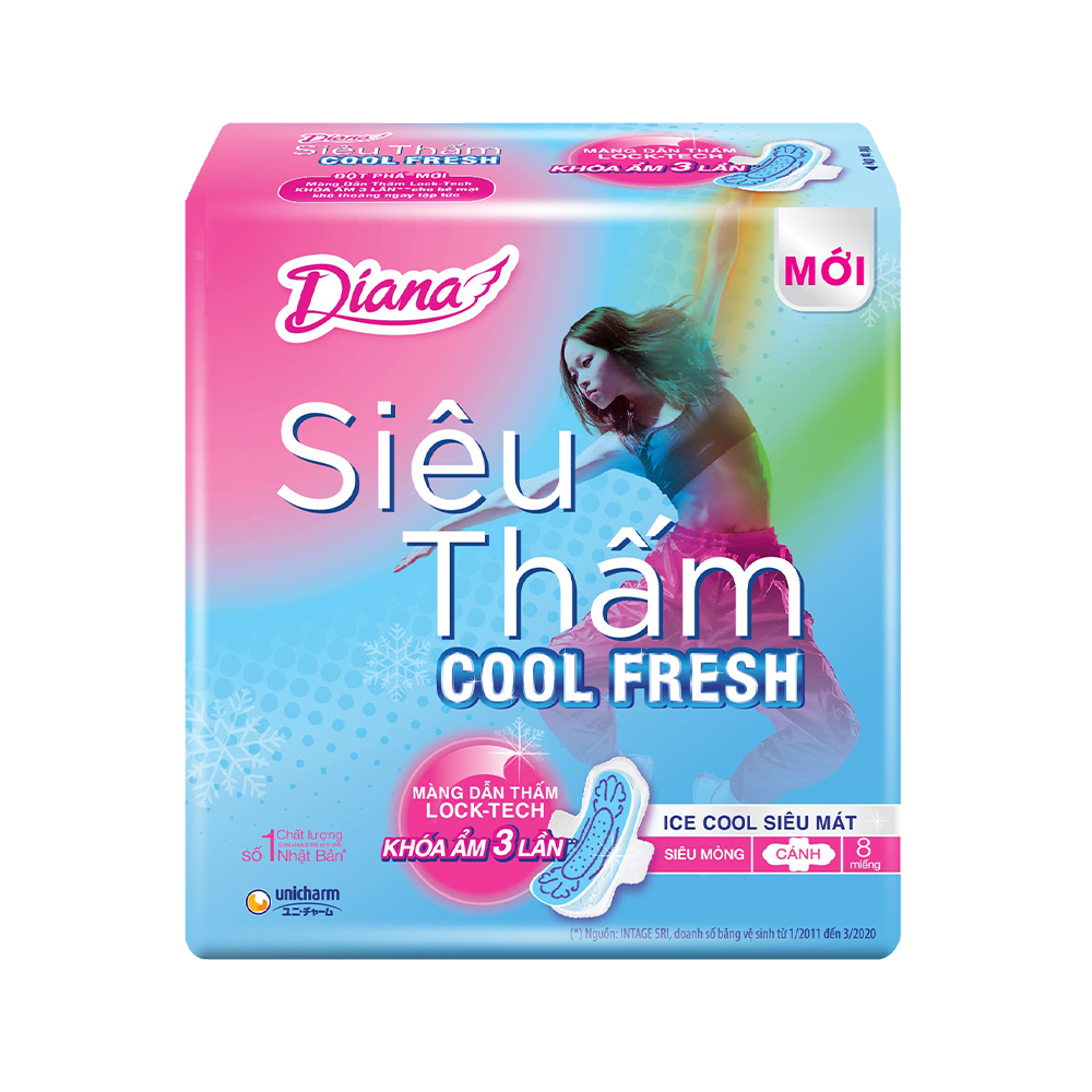 Bộ 8 Băng vệ sinh Diana siêu thấm cool fresh siêu mỏng cánh 08 miếng