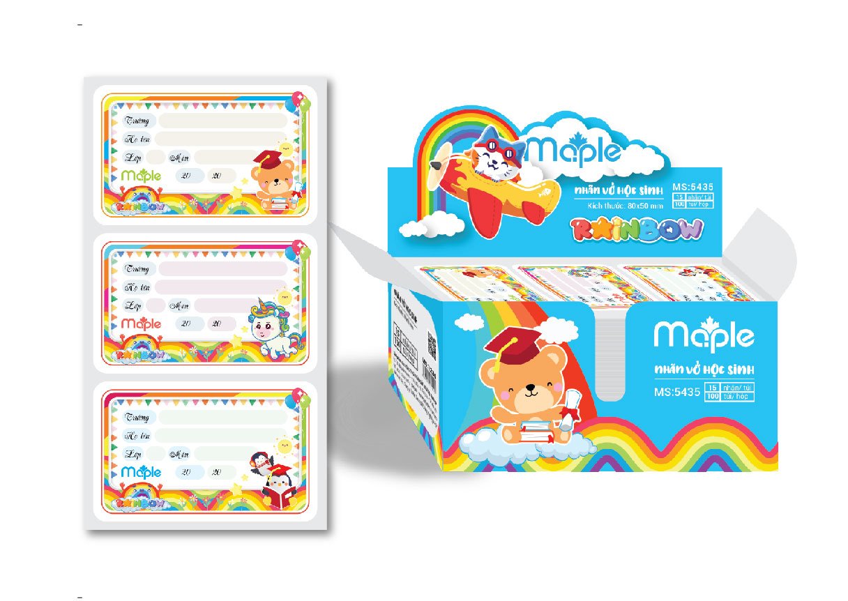 Nhãn vở Mc.ple RAINBOW 5435 (15 nhãn/túi) Nhãn vở học sinh giá rẻ