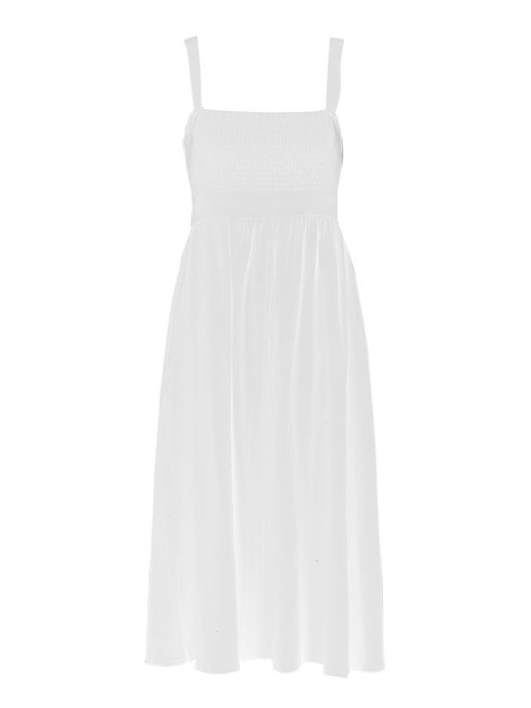 Women Dress Solid Color Square Neck Sleeveless High Waist A-Line Open Back Elegant Beach Party One-piece