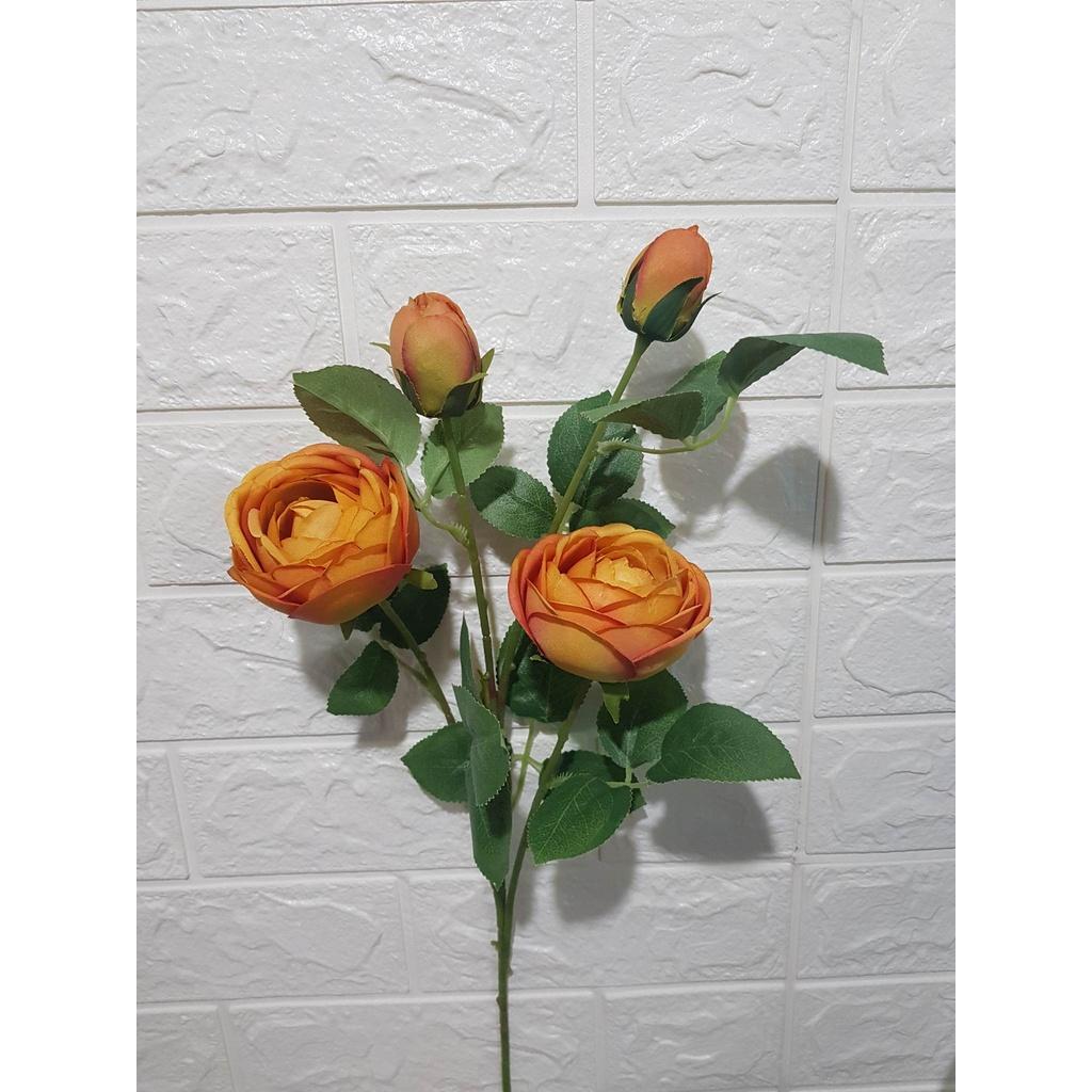 Hoa hồng lụa loại đẹp cành 2 bông 2 nụ dài 75cm
