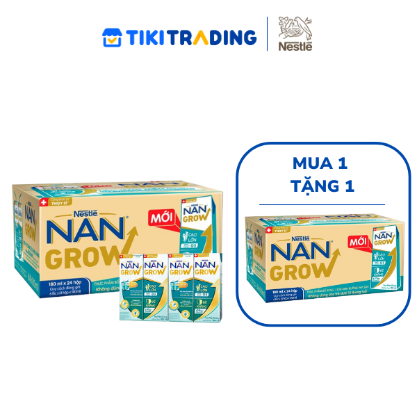 [Mua 1 Tặng 1] Thùng 24 hộp Sữa pha sẵn Nestlé NANGROW 180ml/hộp sữa mát công thức từ Thụy Sĩ 100% Canxi giúp bé cao lớn vượt trội 6(4 x 180ml) (1 tuổi trở lên)