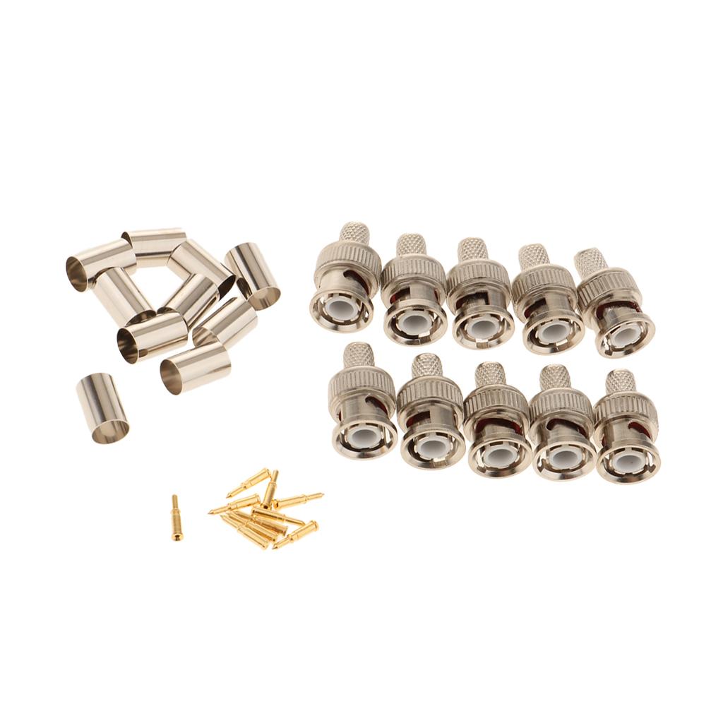 10 Pieces Professional BNC Male Crimp-On Connector, BNC Plug Crimp Adapter