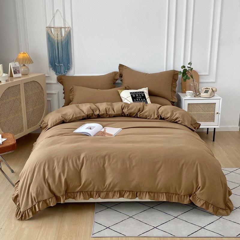 Bộ chăn ga gối viền bèo Cotton tici đáng yêu phong cách vintage Hàn quốc nhiều màu đủ size theo yêu cầu.