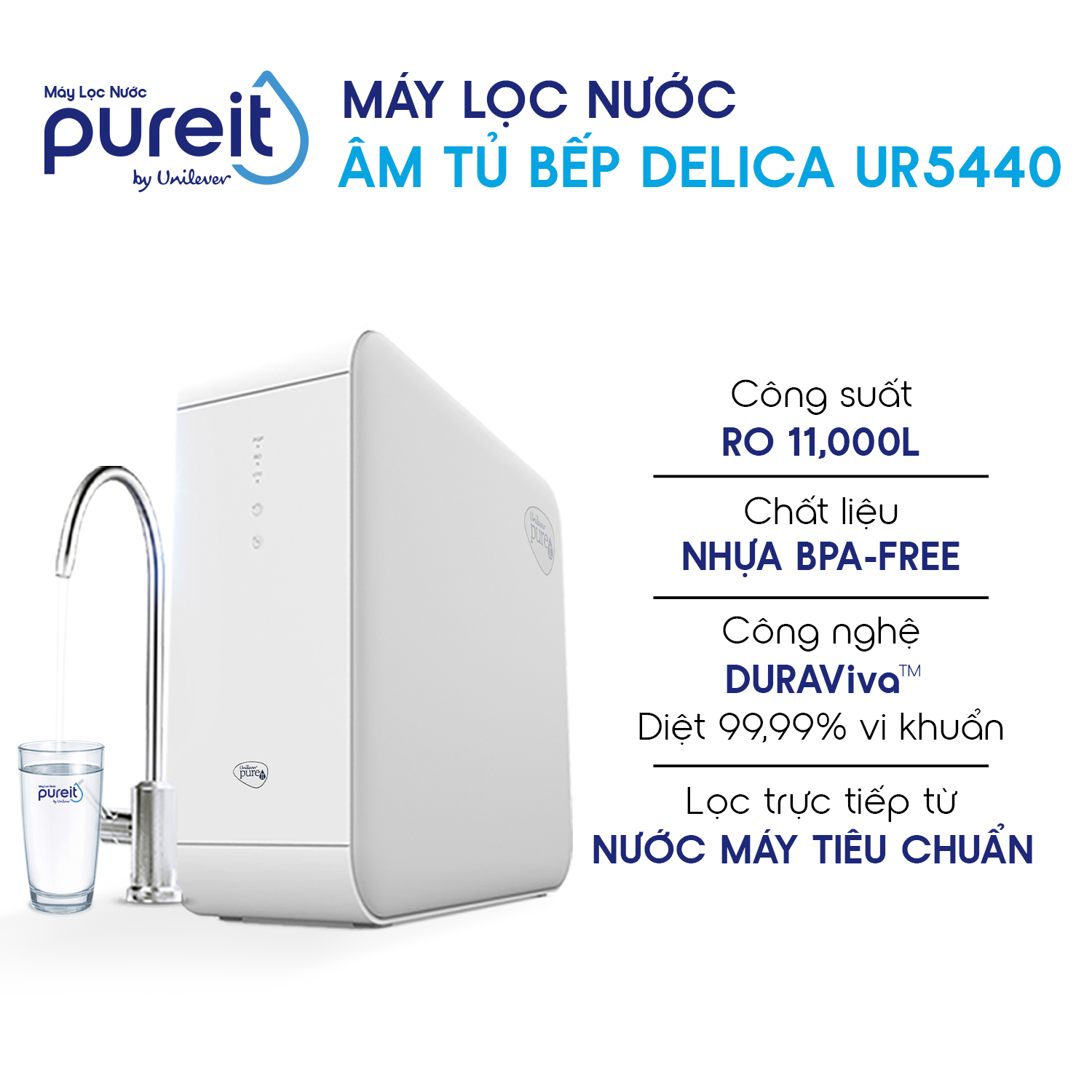 Máy lọc nước Pureit Delica Âm tủ bếp RO  11,000L UR5440 ,Hàng chính hãng