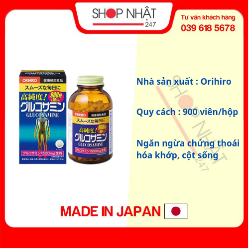 Thực phẩm chức năng viên uống bổ khớp, hỗ trợ trị đau nhức xương khớp Glucosamine Orihiro 1500mg Nhật Bản - Tặng kẹo mật ong SENJAKU