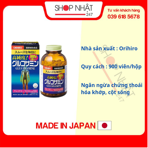 Thực phẩm chức năng Viên uống bổ xương, khớp Glucosamin Orihiro Nhật Bản (ORIHIRO Hight Pure Glucosamine Tablets) - Tặng kẹo mật ong SENJAKU