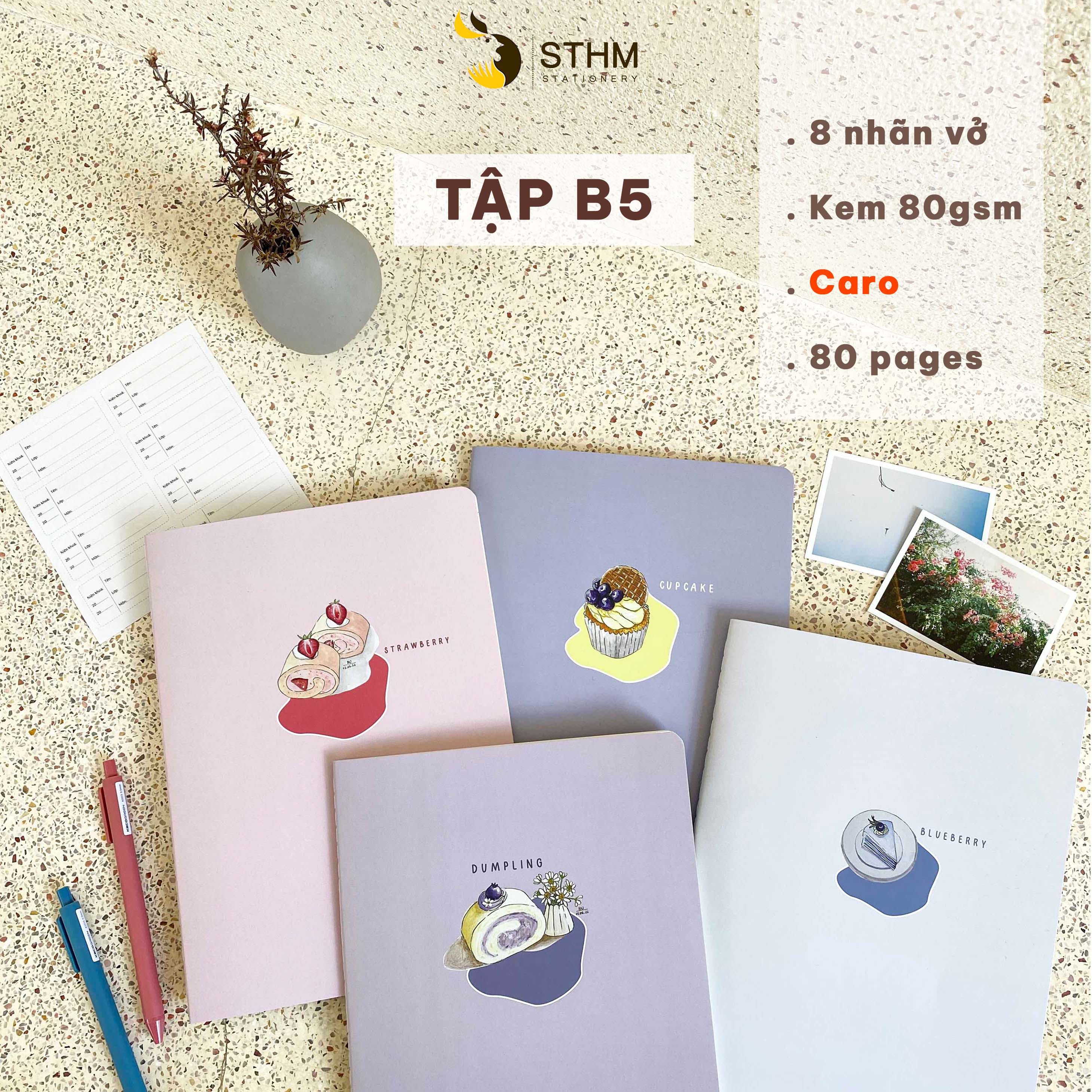 Tập vở B5 - Cake 02 - Ruột CARO 80gsm - 80 trang - STHM stationery