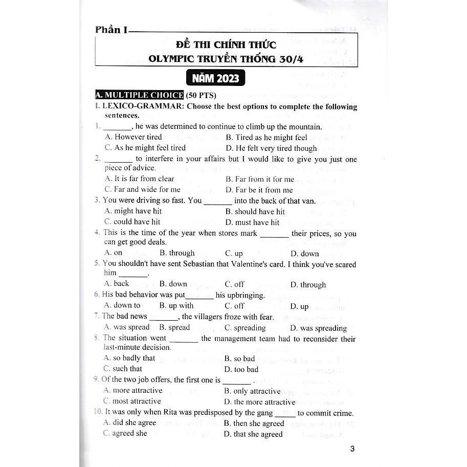 Tổng tập đề thi olympic 30 tháng 4 môn tiếng anh lớp 10 (từ năm 2014 đến năm 2018) (HA-MK)