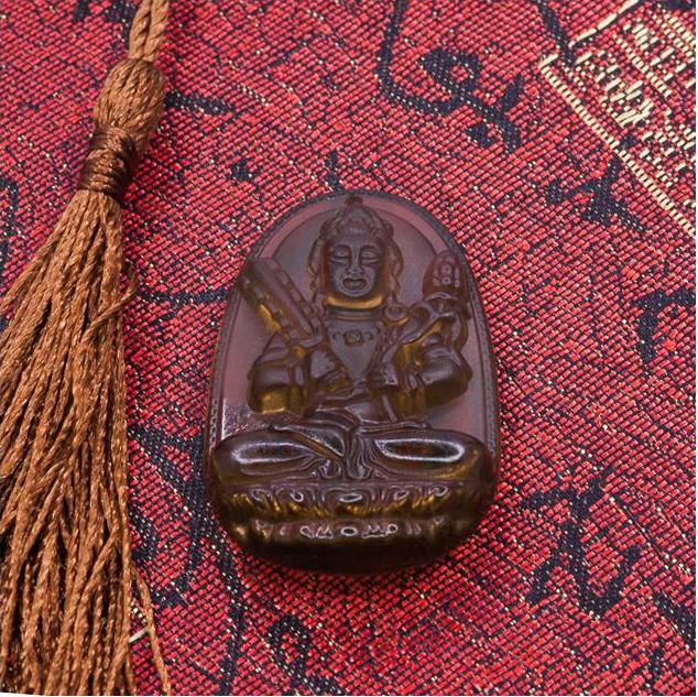 Mặt dây chuyền Hư Không Tạng Bồ Tát Thạch Anh Khói (Smoky Quartz) tự nhiên - Phật Độ Mạng cho người tuổi Sửu, Dần - PBMSMO02 (Mặt kèm sẵn dây đeo)