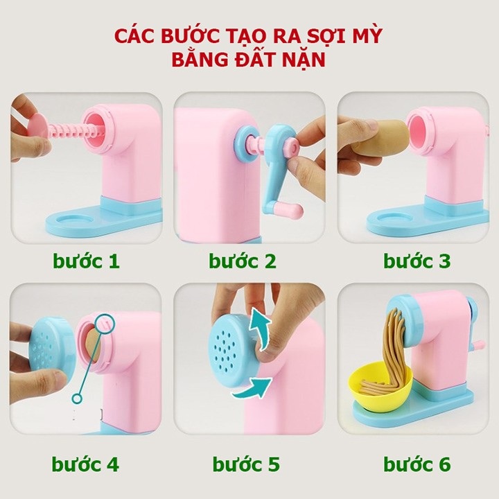 Đồ chơi Bộ đất nặn Máy làm Bún, làm mỳ: đã gồm 5 hộp đất nặn