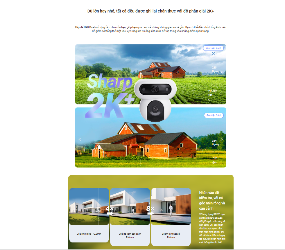 Camera 2 Mắt Ezviz H90 Dual Lens 2K+ (4MP+4MP), Hồng Ngoại 30m, Đàm Thoại 2 Chiều, Đèn Còi Báo Động - Hàng chính hãng