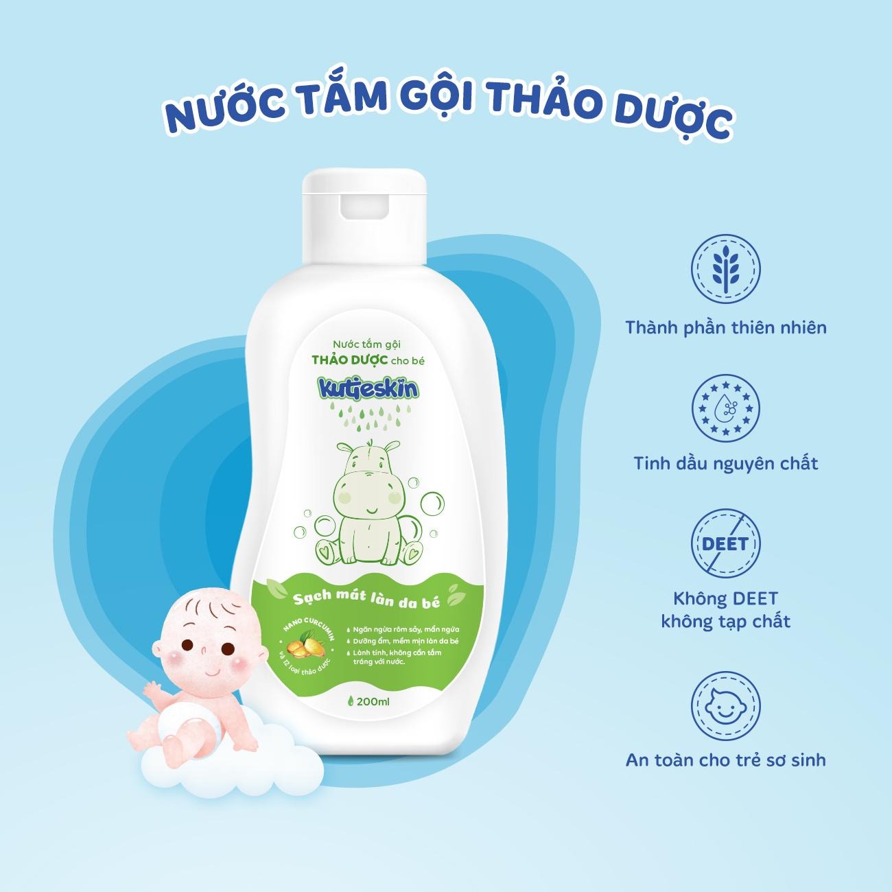 Nước tắm gội thảo dược cho bé Kutieskin 200ml