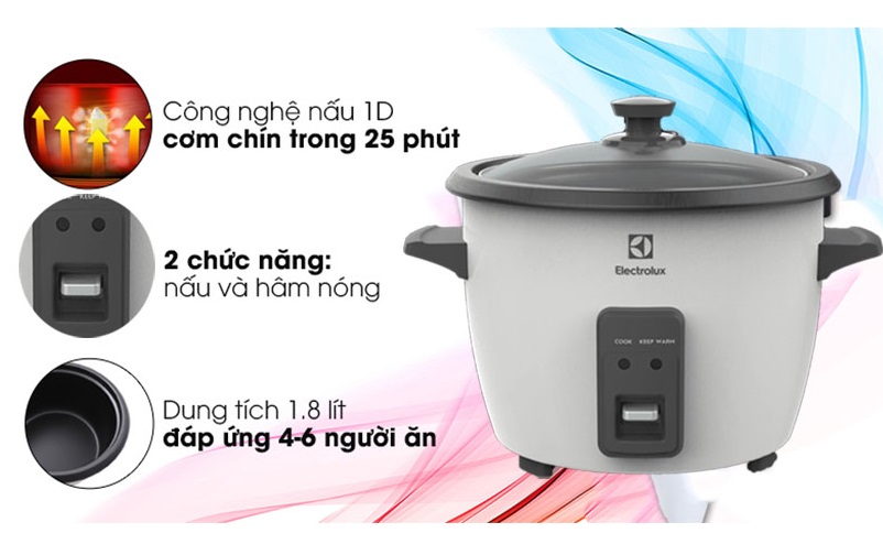 Nồi cơm điện nắp rời Electrolux E2RC1-320W 1.8L - Hàng chính hãng