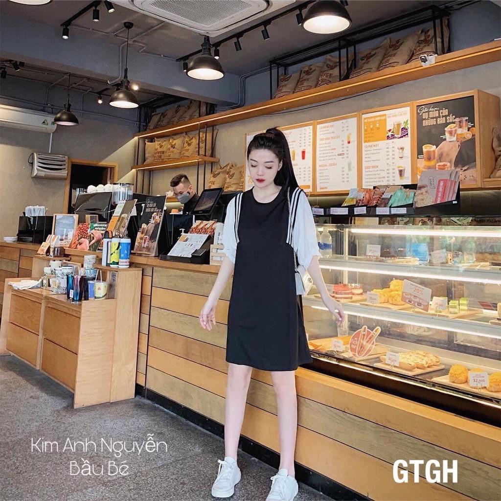 Đầm nữ phối tay lỡ bo viền chất đũi - bầu bí bon chen thoải mái