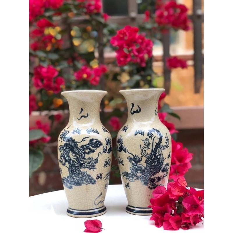 Lọ lộc bình men rạn cổ gốm sứ Bát Tràng