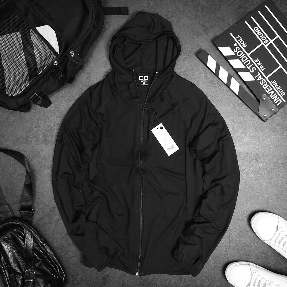 Áo Khoác Đi Nắng, Chống Nắng Có Mũ Cho Nam CN11-Cotton Thoát Mồ Hôi - Đen - L