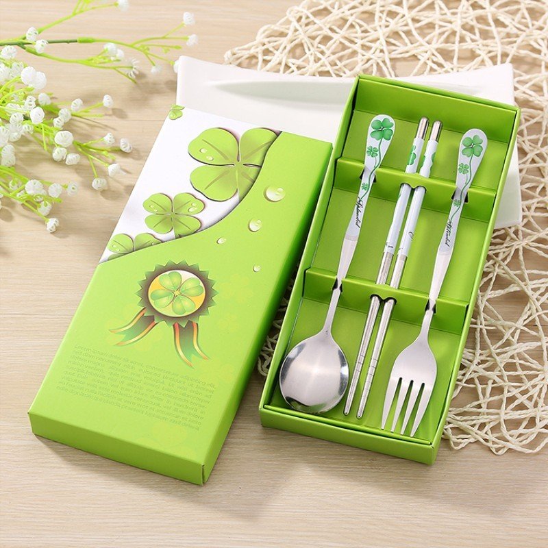 Bộ Đũa Muỗng Nĩa Inox Hoa Văn Xinh Xắn