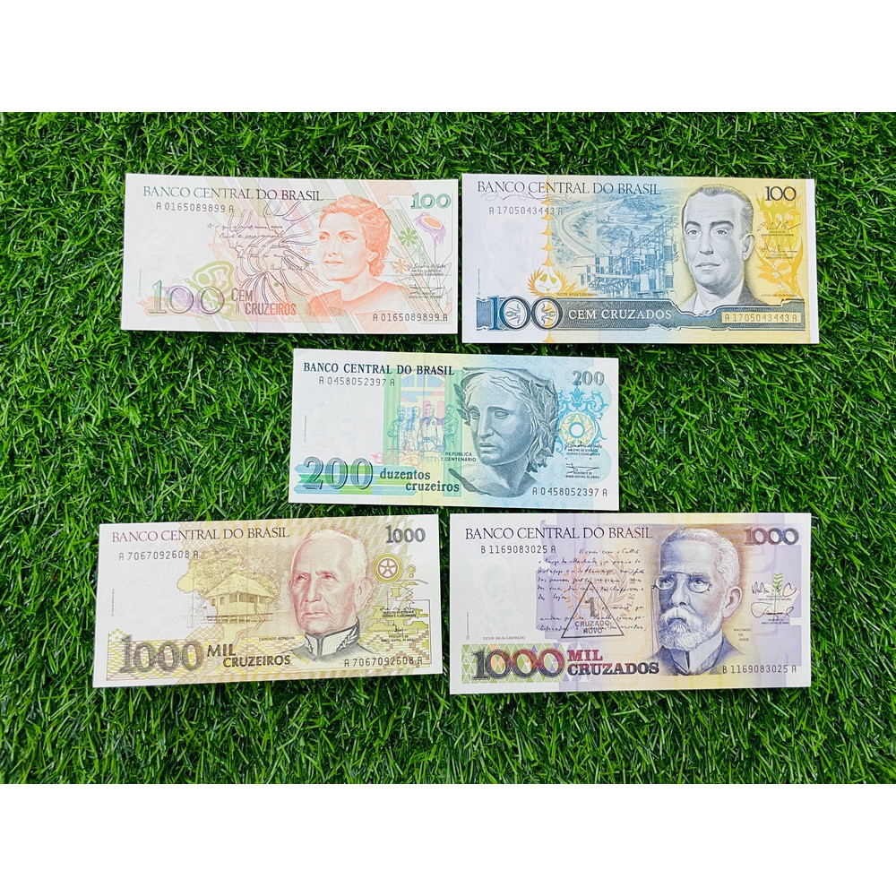 Bộ tiền Brazil 100 100 200 1000 1000 Cruzeiros xưa, mới 100% UNC, tặng túi nilon bảo quản