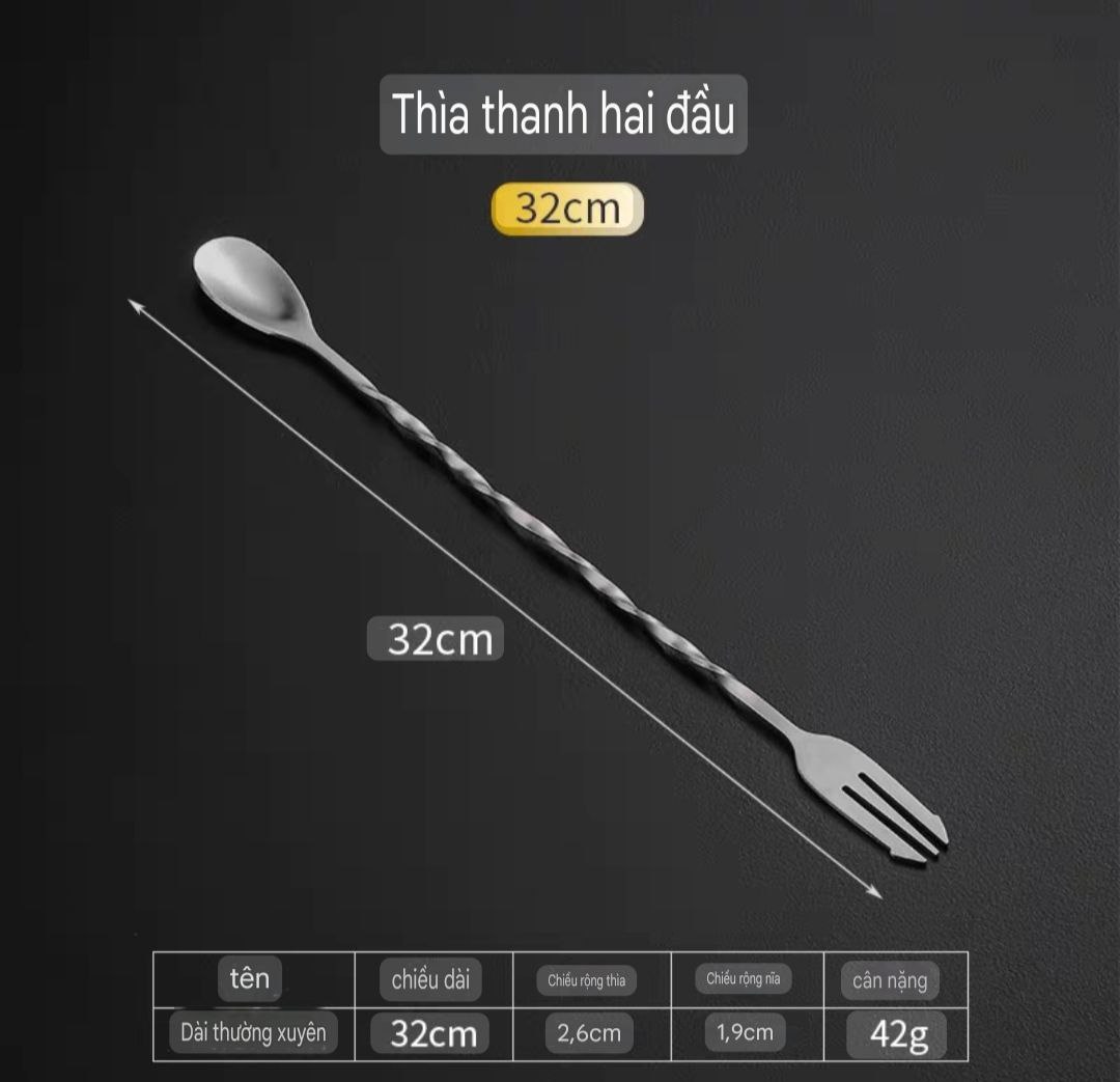 Thìa khuấy quầy pha chế quầy bar nhiều mẫu &amp; size thìa - thanh 2 đầu 32cm - thìa thanh 2 đầu 26cm - thìa giọt nước 30cm - thìa hình chứ D 28cm