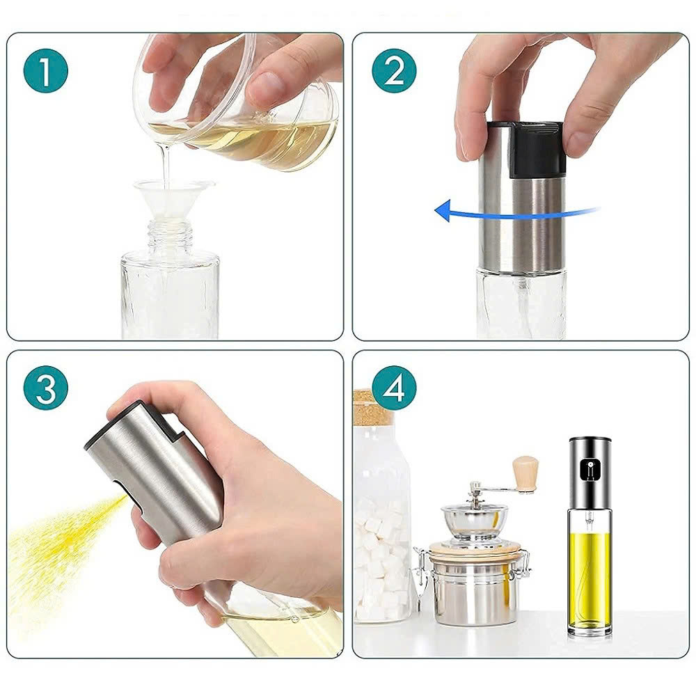 Bình phun xịt dầu ăn thủy tinh nắp bọc inox 304 100ml