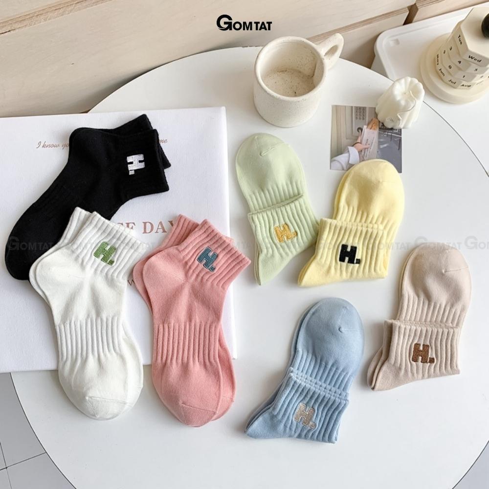 Tất vớ nữ cổ ngắn cao cấp GOMTAT mẫu chữ H, chất liệu cotton mềm mại, thấm hút, thoáng khí - NGANCHUH-PO-3022-1DOI