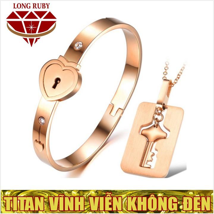 BỘ VÒNG VÀ DÂY CHUYỀN TITAN Ổ KHÓA CHÌA KHÓA màu VÀNG, HỒNG, TRẮNG