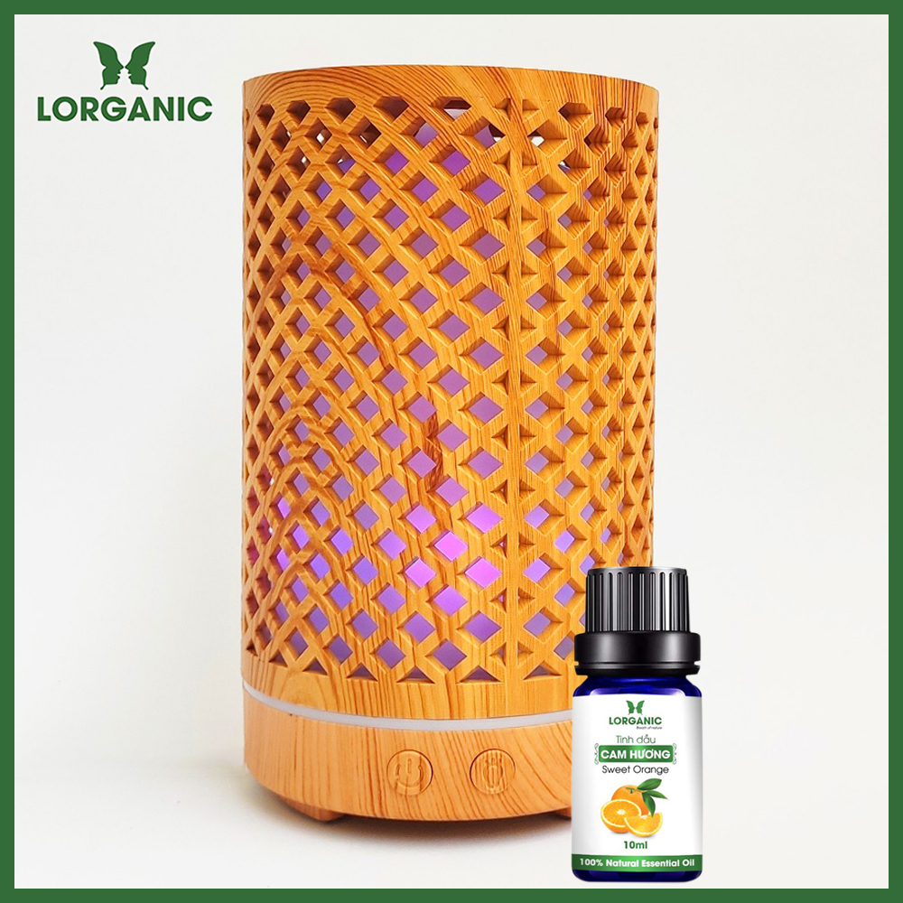 Combo máy khuếch tán/ máy xông tinh dầu Lorganic hình Trụ Lưới FX2065 + tinh dầu cam hương Lorganic