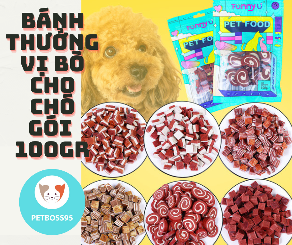 BÁNH THƯỞNG VỊ BÒ CHO CHÓ 100GRAM/GÓI
