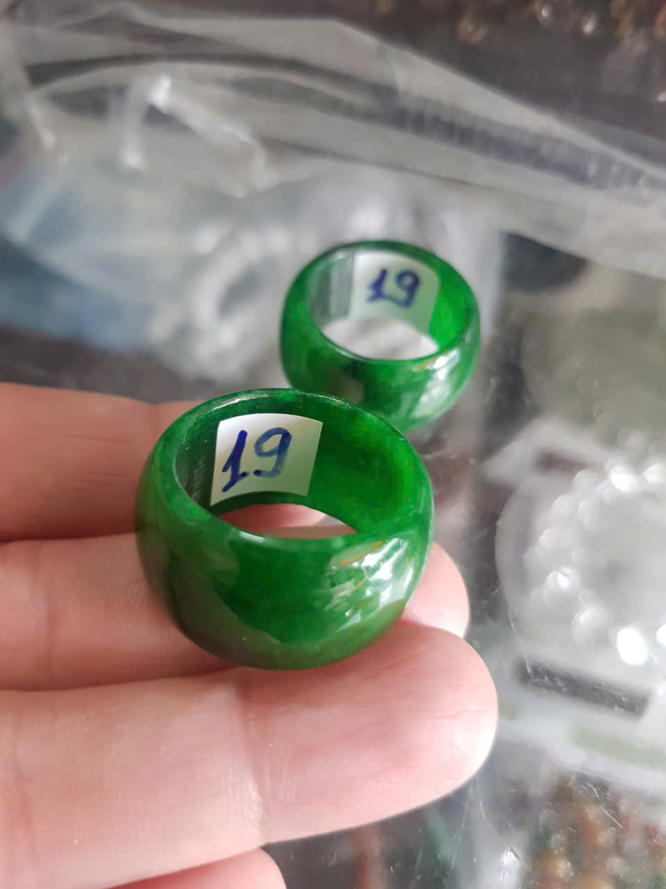 Nhẫn Nam Đá cẩm thạch Xanh đậm đẹp Ni 19mm x cao 13,8mm x dầy 3,8mm nam mệnh mộc mệnh hỏa mệnh Thủy đeo nhẫn ni 19mm rẻ ạ