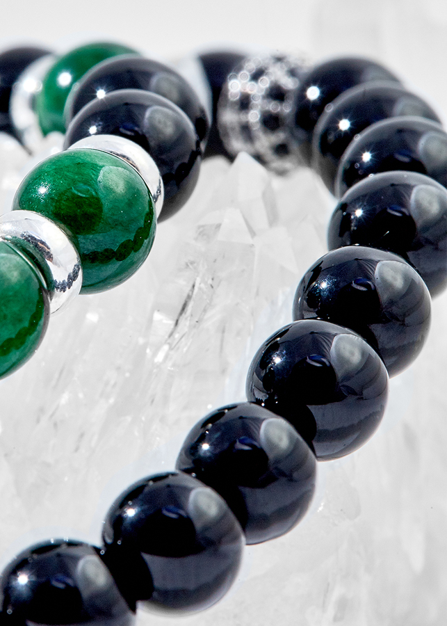 Vòng tay đôi đá thiên thạch mix cẩm thạch sơn thủy Ngọc Quý Gemstones