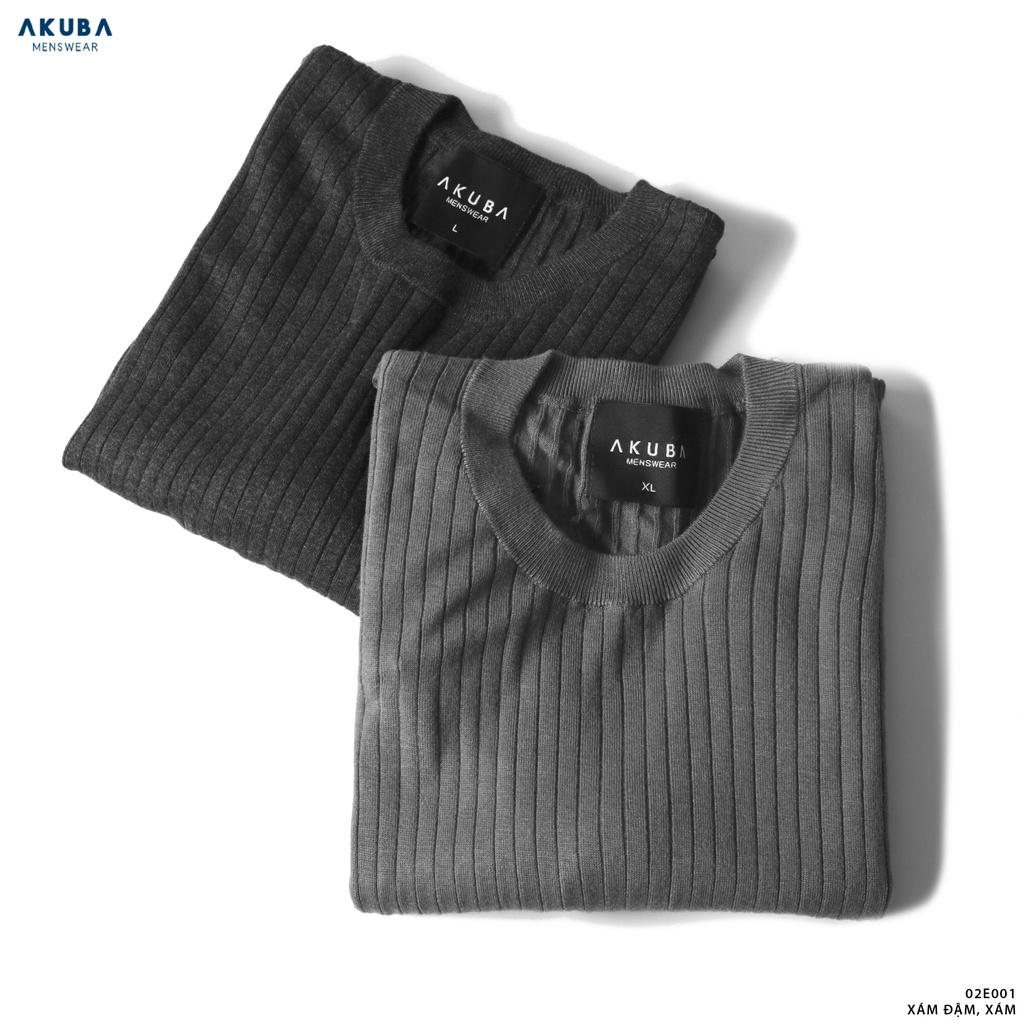 Áo len nam tay ngắn cổ tròn Akuba form slimfit chất liệu dệt kim 02E001
