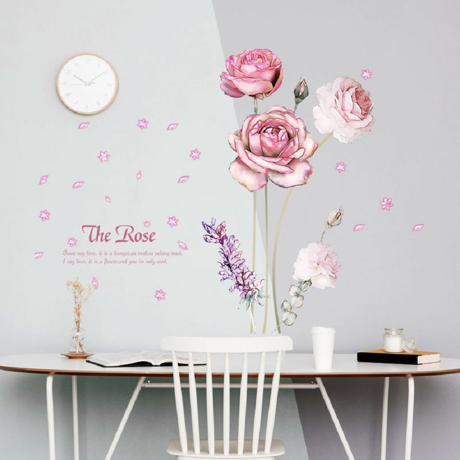 Decal dán tường hoa hồng rose lãng mạn