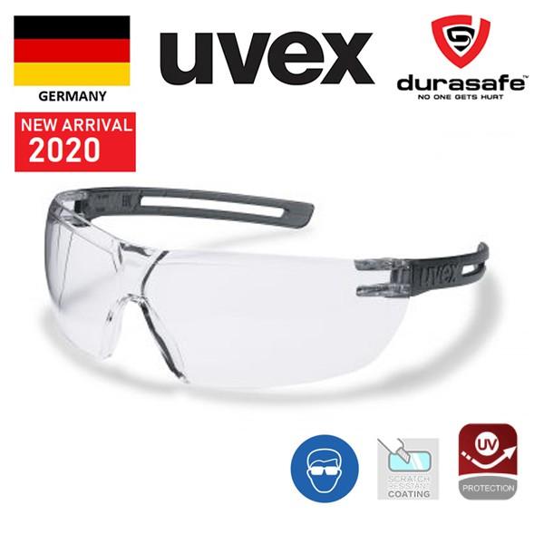 Kính UVEX 9199085 X-Fit Grey Frame Clear Supravision (chống trầy xước, hóa chất) kèm hộp và khăn lau
