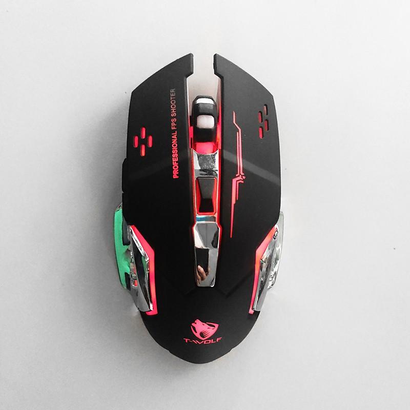 Chuột gaming không dây T-WOLF Q13 | Pin sạc, led Rainbow