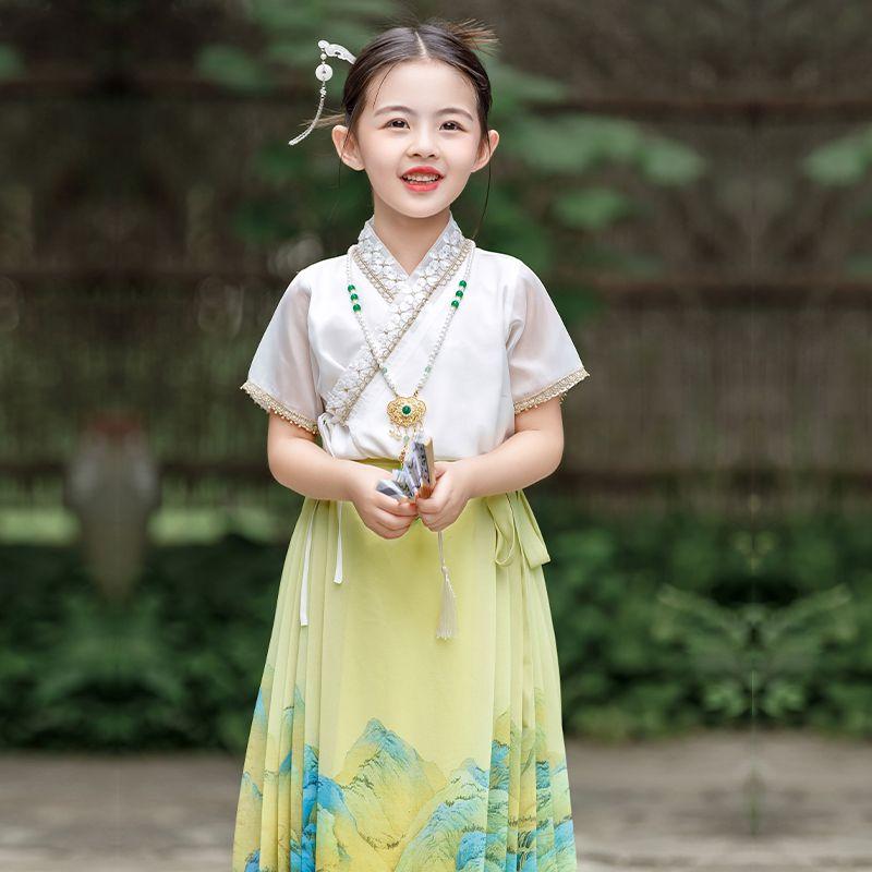 SHUANGYAN Cô gái ngựa mặt váy phù hợp với trẻ em Hán phục cổ trang nửa người váy cô gái nhỏ Trung Quốc phong cách mùa hè mỏng Đường trang phục Minh chế