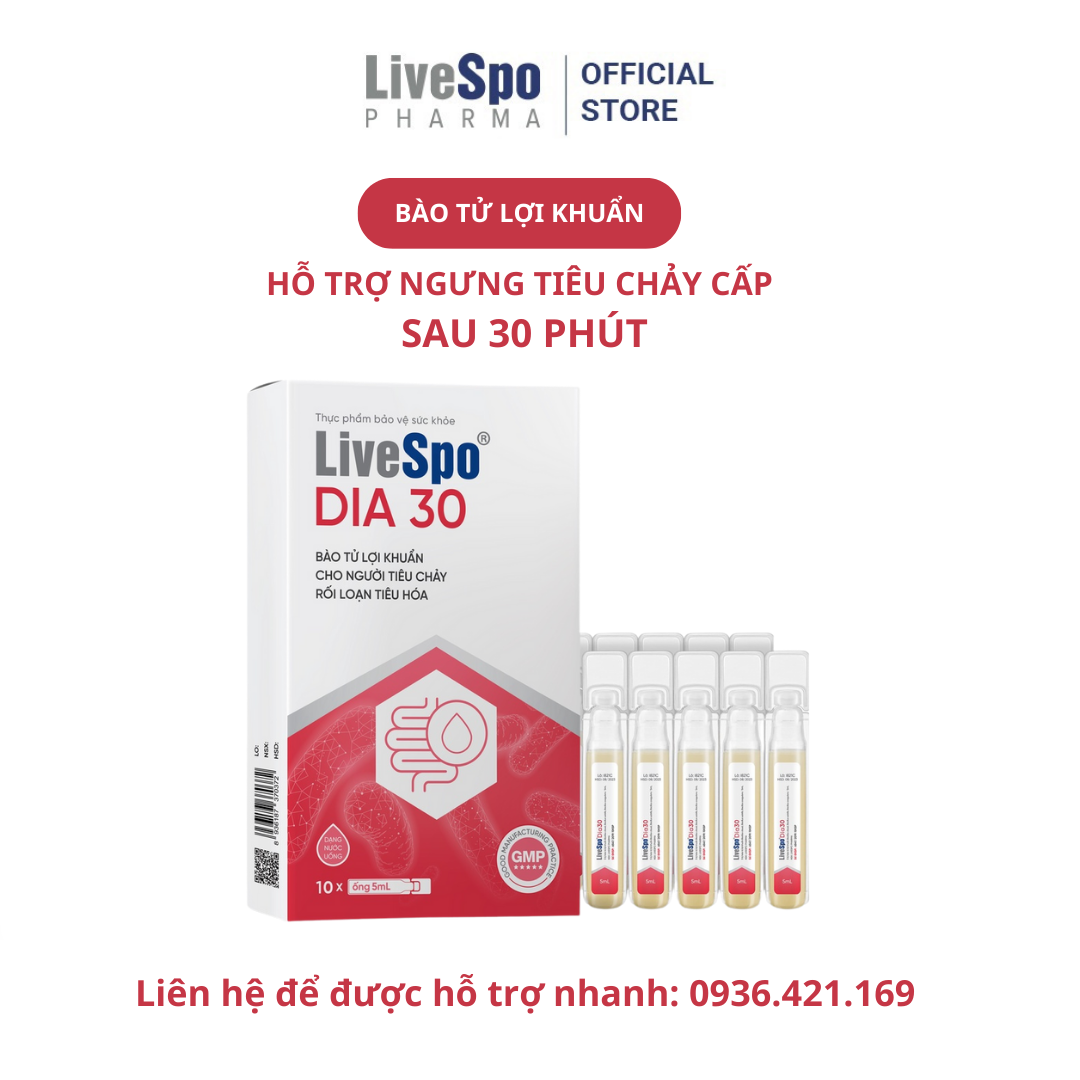 Livespo Spo DIA 30 - Giảm Triệu Chứng Tiêu Chảy Cấp (Nên Có Sẵn Trong Nhà) Hộp 10 ống x 5ml