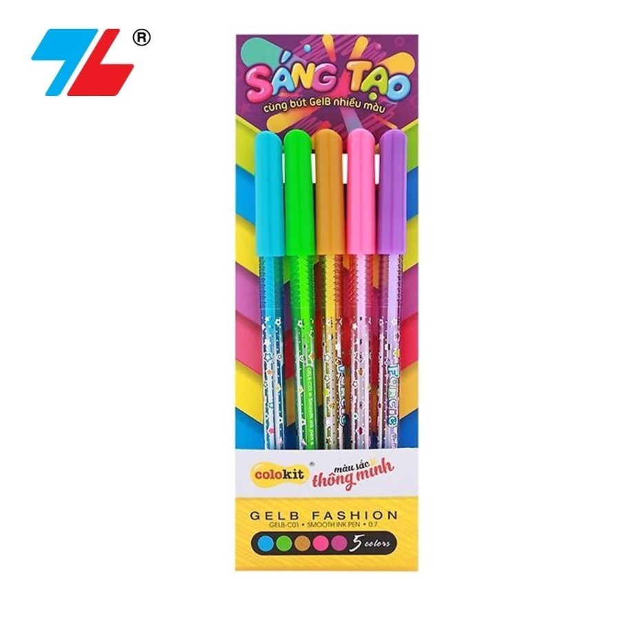 Bút gel 5 màu Thiên Long GelB-C01 / Bút gel màu Thiên Long GeLB C01 ngòi 0.7mm