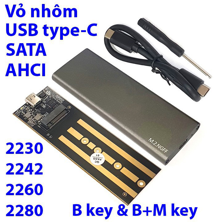 Box SSD vỏ nhôm M.2 SATA, AHCI USB-C 3.1 M280C