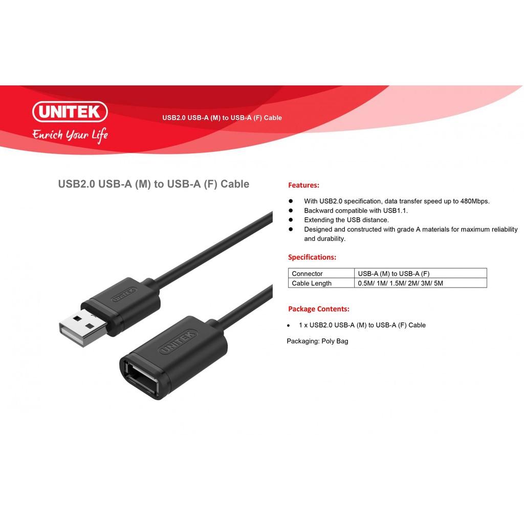 CÁP USB NỐI DÀI 2.0 - 1M UNITEK (Y-C428GBK) - HÀNG CHÍNH HÃNG