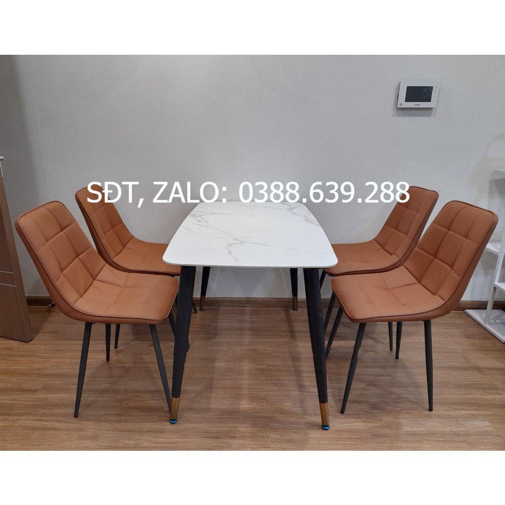 Bộ bàn ăn chân trụ 1m2 + 4 ghế Camila mặt đá ceramic Thương hiệu Nội Thất Bình Long