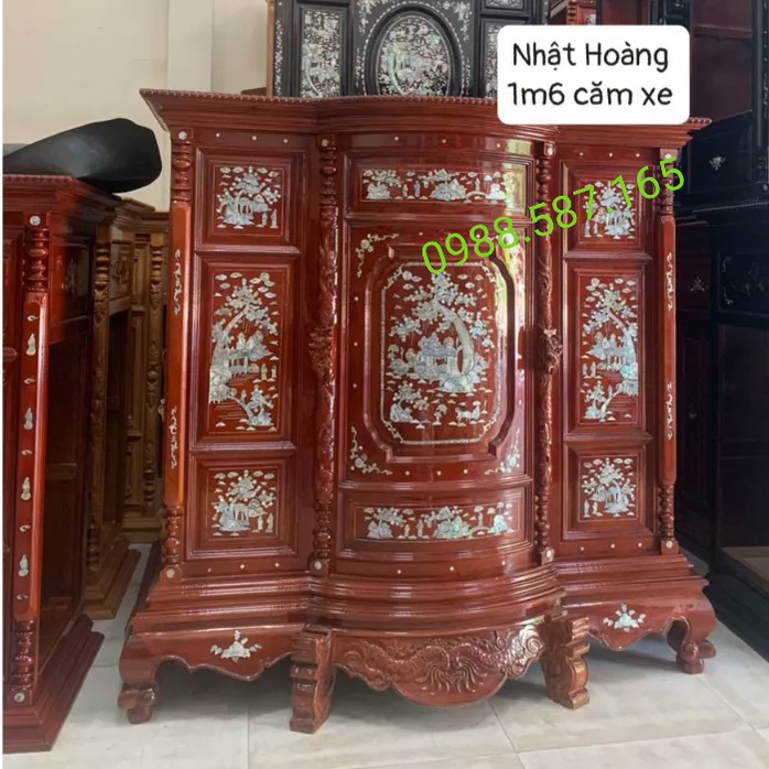 Tủ thờ bụng phệ cẩn trai gỗ căm xe vip ngang 1m60